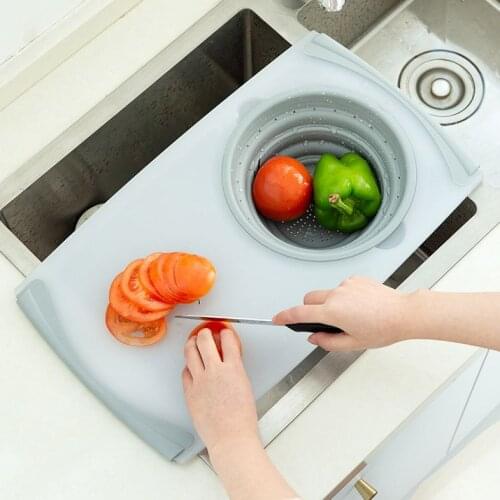Dropshipping Innovative Multi-Functional 3 in 1 Chopping Board Detachable Folding Drain Basket Sink Cutting Board Kitchen Tools