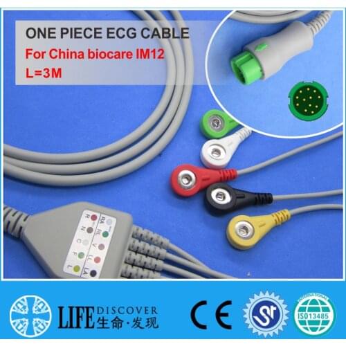 ECG CABLE with 5 leadwires snap for China biocare IM12 patient monitor