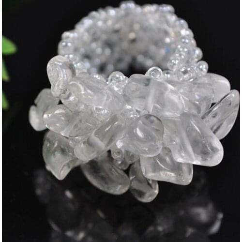 Elastic White Crystal Bead Finger Ring Stretch Size 8-9 Jewelry For Woman Gift X015
