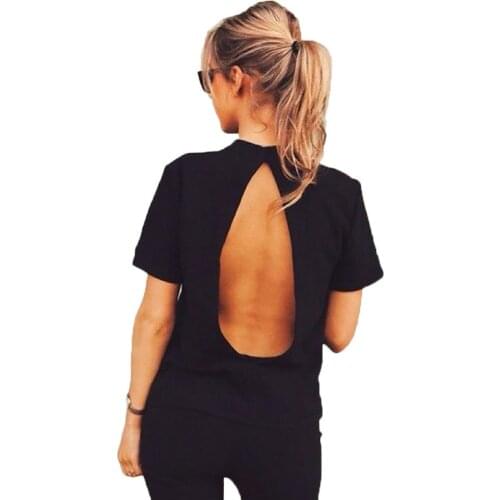 Febelle Summer Women Slim Sexy Halter Cotton T-shirt Girl Wind Hollow Out Female Tees Sexy Shine Basic Short T Shirt #270593