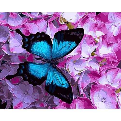 Frameless diy paintings by numbers wall decor diy picture oil painting on canvas for home decor 4050 butterfly with flower