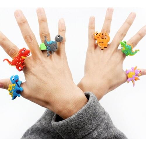 6PCS / Set Of Cute Cartoon Dinosaur Ring Toy Finger Ring Soft PVC Children Gift Toy