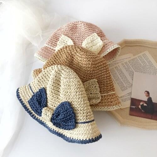 Summer Kids Baby Girls Hand-woven Straw Hats Big Bow Color Matching Straw Headdress Children Baby Foldable Sun Hat Fashion