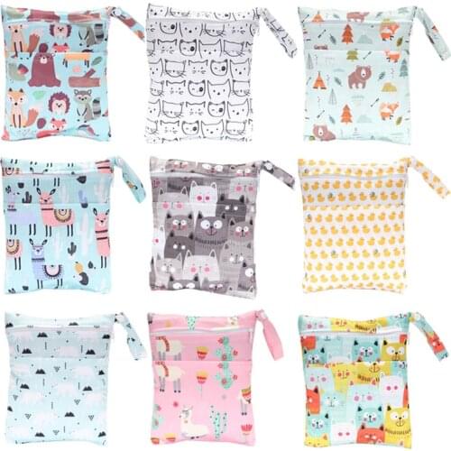 Mini Wetbag Reusable Wet Bag Dual Pockets Waterproof PUL Snap Travel Stroller Bags Baby Cloth Diaper Maternity Wet Bag Washable
