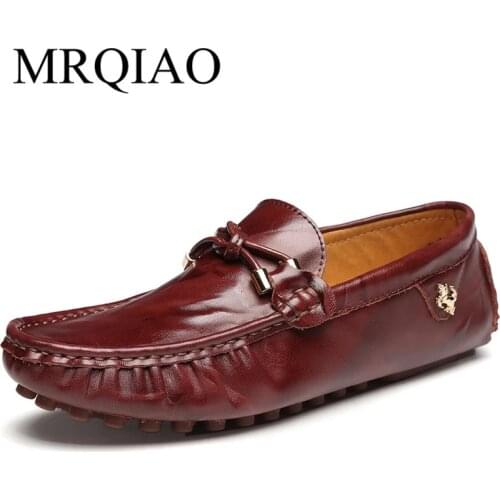MRQIAO Brand Summer Mens Vintage Driving Shoes Casual Handmade Loafers Genuine Leather Moccasins Man Slip-on Flat Footwear