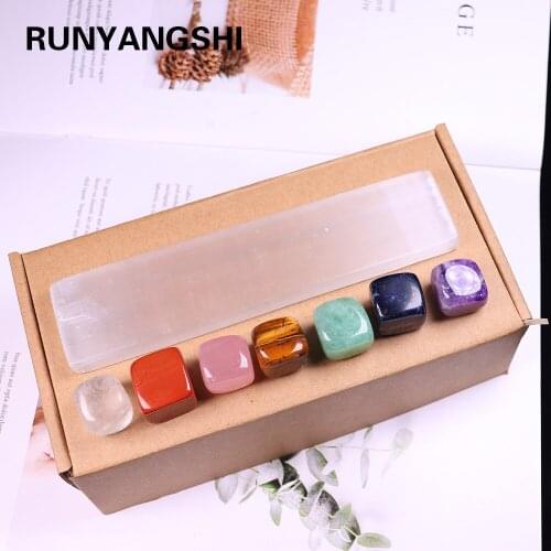 Natural crystal quartz Seven color crystal Chakra Healing Stone gemstone with Gypsum stone base Home furnishings