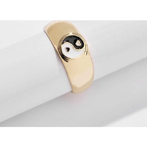 2021 Newest Fashion Black White Enamel Yin and Yang Wide Ring For Women