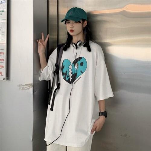 2021 summer new cartoon love printing short-sleeved T-shirt versatile compassionate ins loose round neck short-sleeved T