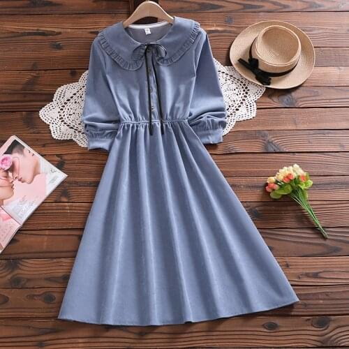 Japan style autumn fashion cute sweet dress new arrival bow long sleeve lady vintage vestidos
