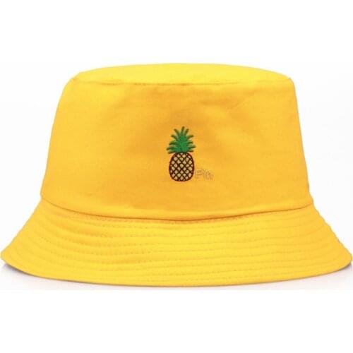 New Fashion Pineapple Pin Bucket Hat Solid Cotton Fisherman Hat Sun Protection Cap Outdoors Fishing Hat