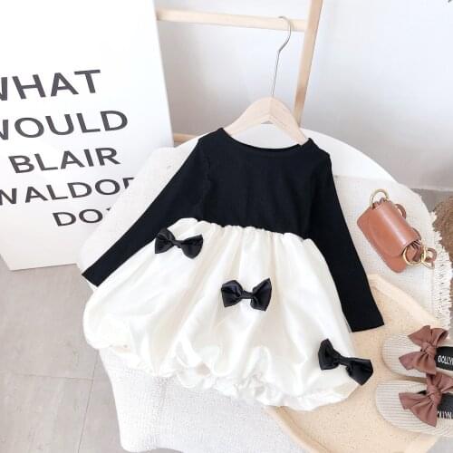 Girls Dresses 2020 Autumn Spring Girl Cute Dress White Black Children Clothes Bow Baby Girls Princess Dress Kids Fashion Dress