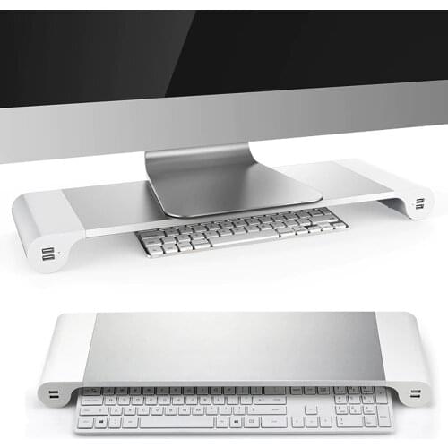 Besegad Monitor Stand riser Aluminum Alloy Computer Monitor Dock Base Bracket with 4 USB Ports for iMac MacBook US EU UK Plug