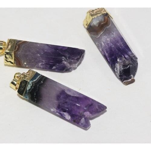 Natural Stone crystal pendant women making jewelry Gold Cap pendulum 2020 Long Large Geode Druzy Amethysts Purple Crystal Quartz