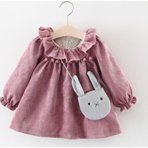 Girls Casual Dresses Spring 2021 Autumn Girls Long Sleeve Princess Dress 1-3 Years old Baby Bottoming Shirt Princess Pink Dress