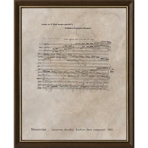 Hand-mounted walnut-colored gold-rimmed solid wood frame Chopin piano score ensemble art decoration painting