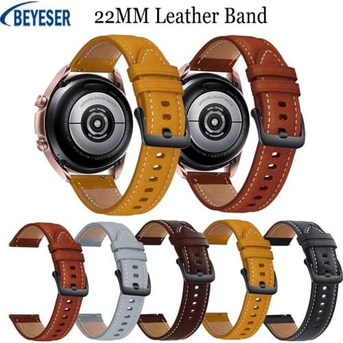 Leather 22MM Watchband Straps For Samsung Watch 3 45mm Gear S3 Wristband For Huawei watch gt 2e Magic gt 2 46mm Bracelet GS Pro