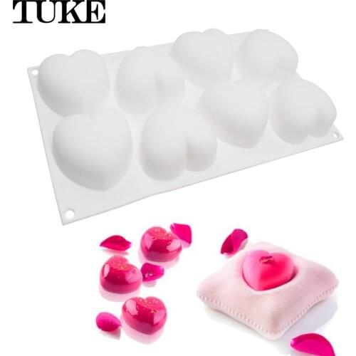 8 Holes Romantic Heart Shaped 3D Chocolate Cake Mold Bakeware Silicone Handmade Pop Candy Pudding Muffin Icecream Mould