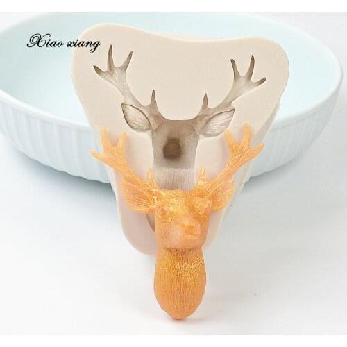 3D Stags Head Mold Christmas Deer Fondant Cake Silicone Moulds Soap Chocolate Cupcake Baking Tools Kitchen Accessories FM1131