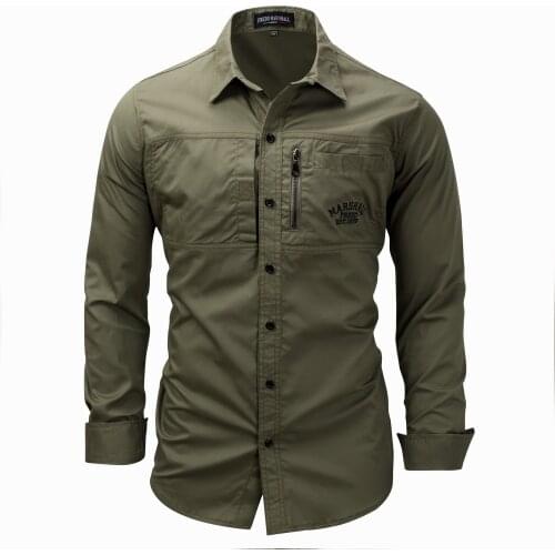 Long Sleeve Shirt for Men Pure Cotton Turn-down Collar Safari Style Tops Male Slim Fit Army Outdoor Casual Clothing Letter Print