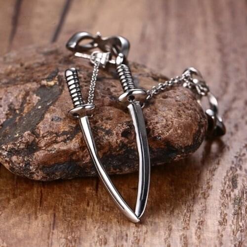 New Style Mens Earrings Retro Samurai Sword Earrings Fashion Punk Jewelry