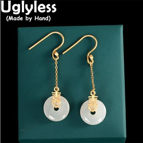 Uglyless Natural White Chalcedony Peace Buttons Pendants Women Character Double XI Cultural Gifts 925 Silver Necklaces NO Chain