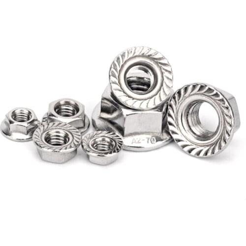 Hexagon Flange Nut 304 Stainless Steel Hexagon M3 M4 M5 M6 M8 M10 M12 M16 M20 DIN6923 Pinking Slip Locking Lock Nuts