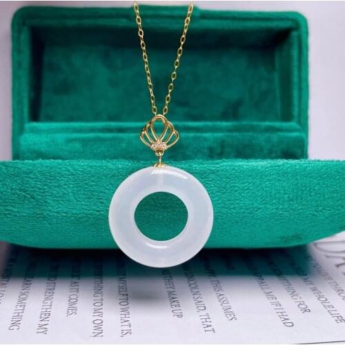 SHILOVEM 18k yellow gold Natural white Jasper pendants Christmas Gift fine Jewelry plant new none necklace 20mm mymz20206698hby