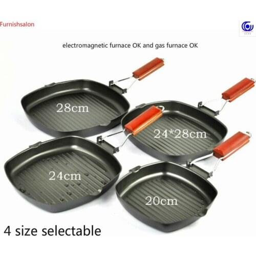 4 sizes No Oil-smoke folded handle steak pan non-stick rust-free frying roast meat breakfast Frying Eggs cooking tools
