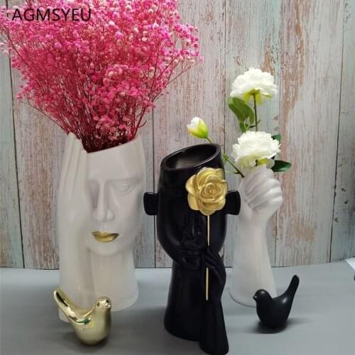 AGMSYEU Resin Vase Home Decoration Accessories Resin Crafts Creative Living Room Decoration Flower Arrangement Arm Face Vase