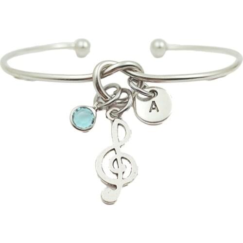 High Music Notes Creative Initial Letter Monogram Birthstone Adjustable Bracelet Fashion Jewelry Women Gift Pendant