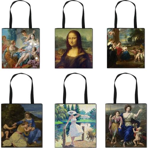 Famous Oil Painting Women Shopping Bags Casual Tote Portable Shoulder Versatile Work Sack Summer Beach Handbag