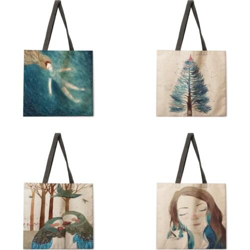 Star Mermaid Print Tote Bag Ladies Casual Tote Bag Ladies Shoulder Bag Foldable Shopping Bag Outdoor Beach Bag
