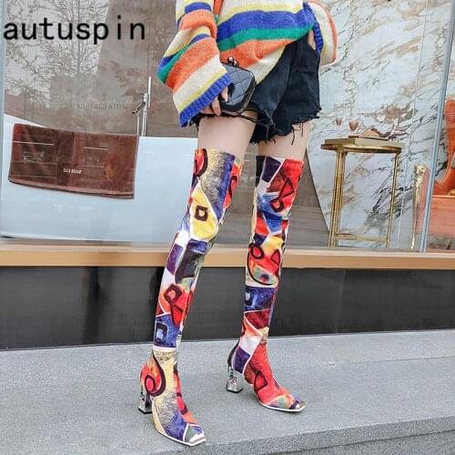 Women Autumn Newest Metal Decoration Square Toe Boots 2020 Winter Crystal Heel Booties NightClub Party High Heel Shoes Plus Size