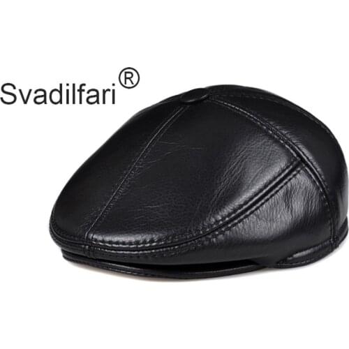 Svadilfari Genuine Leather Men Womens Berets Cap Hat CBD High Quality Fashion Mens Real Leather Baseball Caps Winter Warm Hats