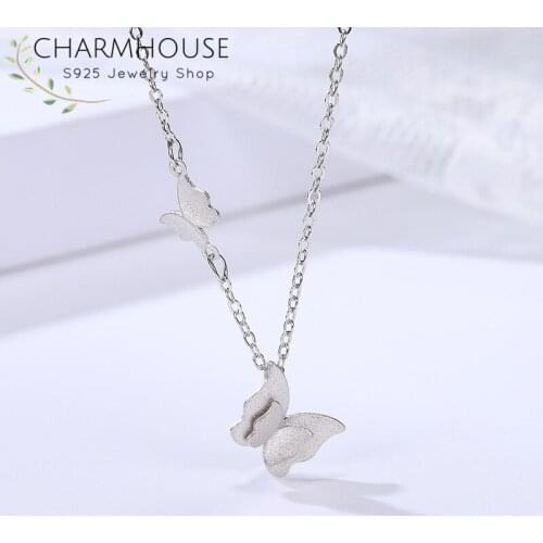 Pure Silver Butterfly Pendant Necklaces For Women Korea Style Choker Necklace Chain Collier Femme Trendy Jewelry Accesories Gift