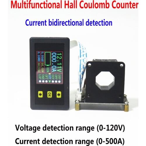 0-500A Hall Coulomb Meter Digital LCD DC Bidirectional Voltage Current Power Capacity Time Battery Monitor Voltmeter Ammeter