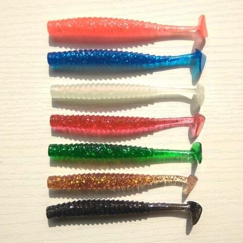 10pcs 3.5g UV glow T tail soft fishing lure soft bait soft grub sea fishing lure mixed colors free shipping