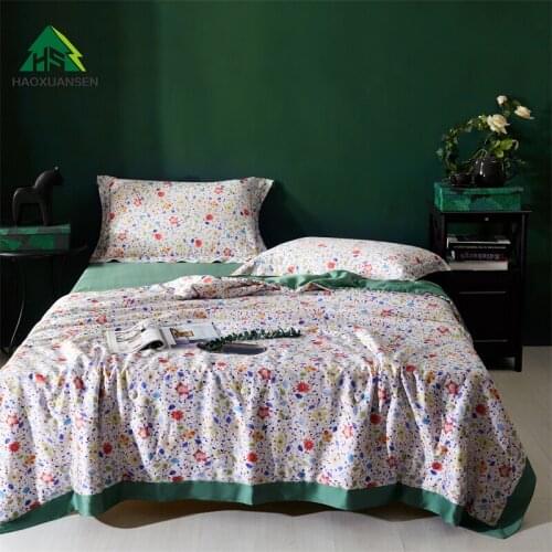 100% Lyocell Tencel 650 Thread Count Fabric Quilt Morning Glory Print Thin Comforter Queen King Size Bedspread Double Bed Cover
