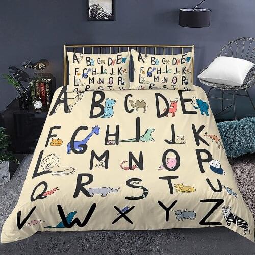 2/3pcs 26 English Letters Alphabet Pattern Duvet Cover Bedding Sets for Kids Children Bedroom Quilt Covers Comforter Bed Decor