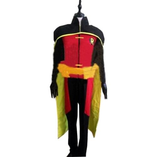 2018 Adult Young Justice Robin Costume Uniform Black Cloak Jumpsuit For Men Halloween Cosplay Costume Outfit