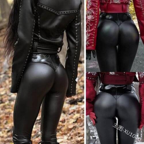 2019xxxxxl Plus Size Women Punk Pants Fashion Bright PU Leather Knitted Skinny Sexy Streetwear Hip Hop Personality Pencil Pants