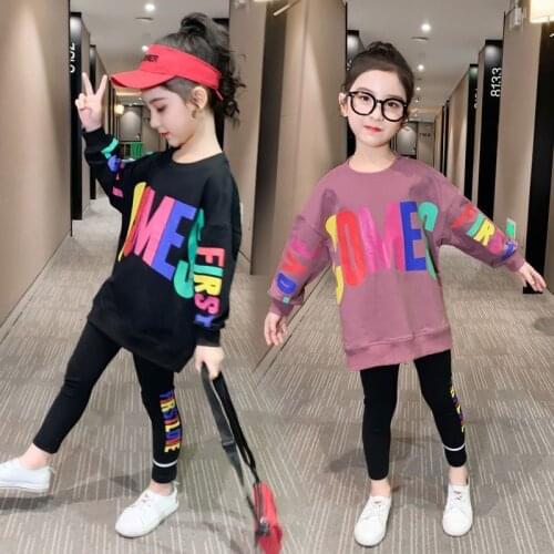2021 autumn winter Girls Clothes tracksuit bear solid loose hoodie t shirt + leggings Stretch pants 4 5 6 7 8 9 10 12 years