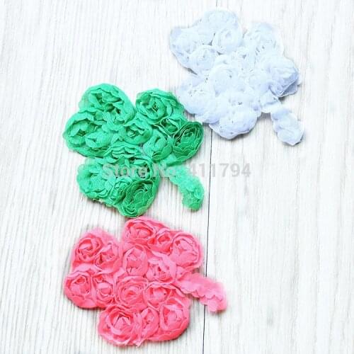 24 yards / lot , 3" shabby clover chiffon flower for apparel hair accessories St Patricks Day