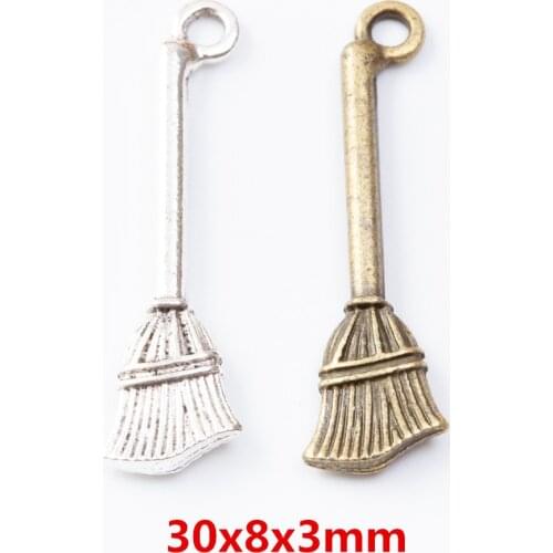 55 pieces of retro metal zinc alloy Broom pendant for DIY handmade jewelry necklace making 7063