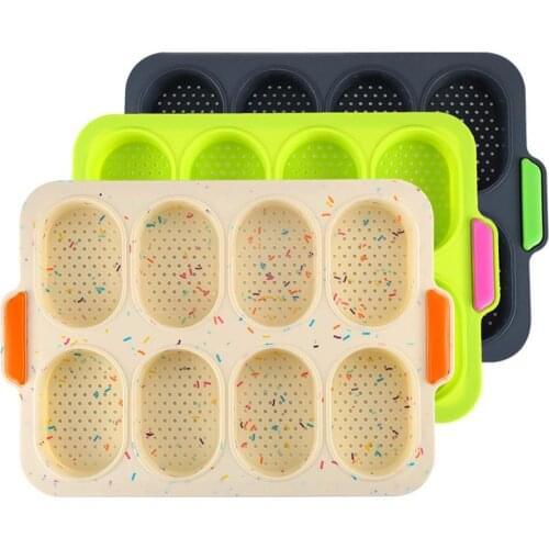 8 Grids Non-Stick Silicone Cake Mold French Bread Mould Heat Resistant Burger Muffin Pan Tray Cupcake Kitchen Diy Baking Mold