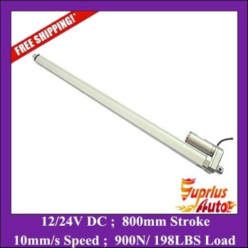 800mm stroke 12v linear actuator - FREE SHIPPING - 900N/ 198lbs/ 90kgs load tubular linear actuator
