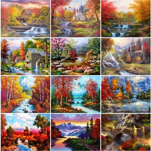 Evershine Diamond Painting Landscape Cross Stitch Diamond Embroidery River Picture Rhinestones Autumn New Arrival Handmade Gift