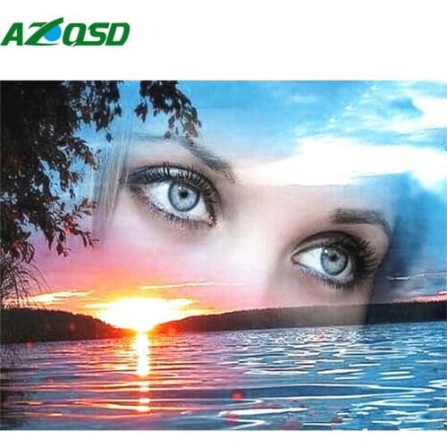 AZQSD 5D DIY Diamond Painting Landscape Picture Rhinestones Diamond Embroidery Mosaic Eyes Full Square Home Decoration