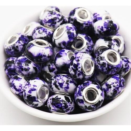 20pcs New Marble Stripe Color Big Hole Round Loose European Spacer Beads fit Pandora Bracelet Bangle Chain Necklace DIY Jewelry