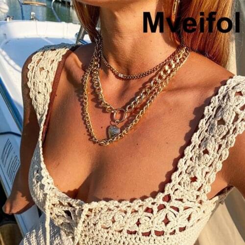 Mveifol Punk Multi Layered Heart Locket Pendant Necklace Chunky Cuban Link Chain Necklace Choker for Women Statement Jewelry